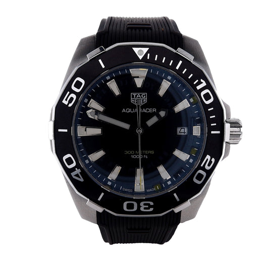 Estate Tag Huer Aquaracer with Black Dial and Black Bezel Rubber Strap WAY111A