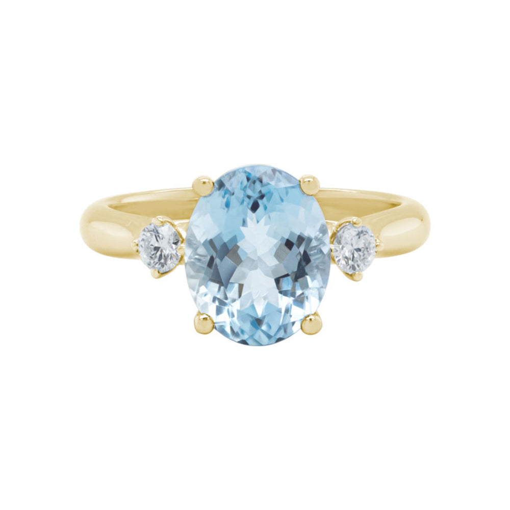 14k Yellow Gold Aquamarine and Diamond Ring