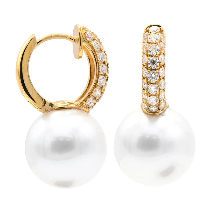 18k Gold Diamond and Pearl Drop Earrings