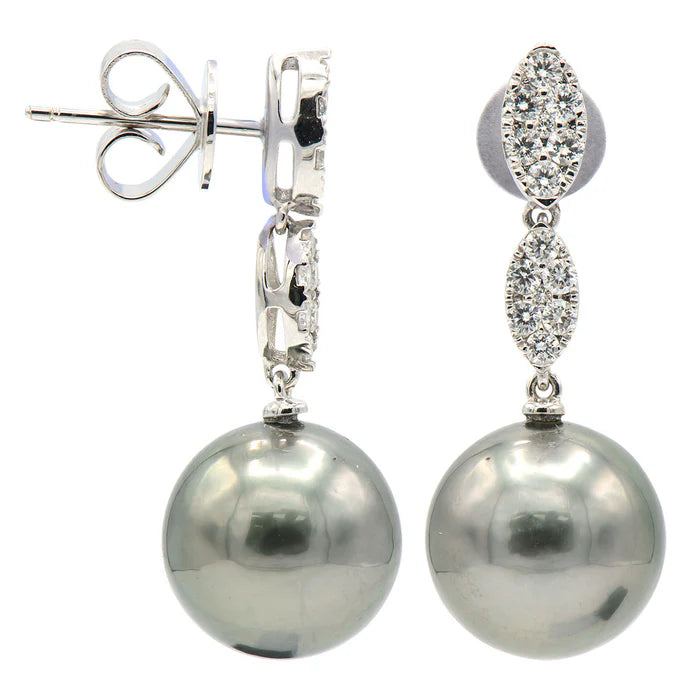 18k Gold Tahitian Pearl and Diamond Drop Earrings