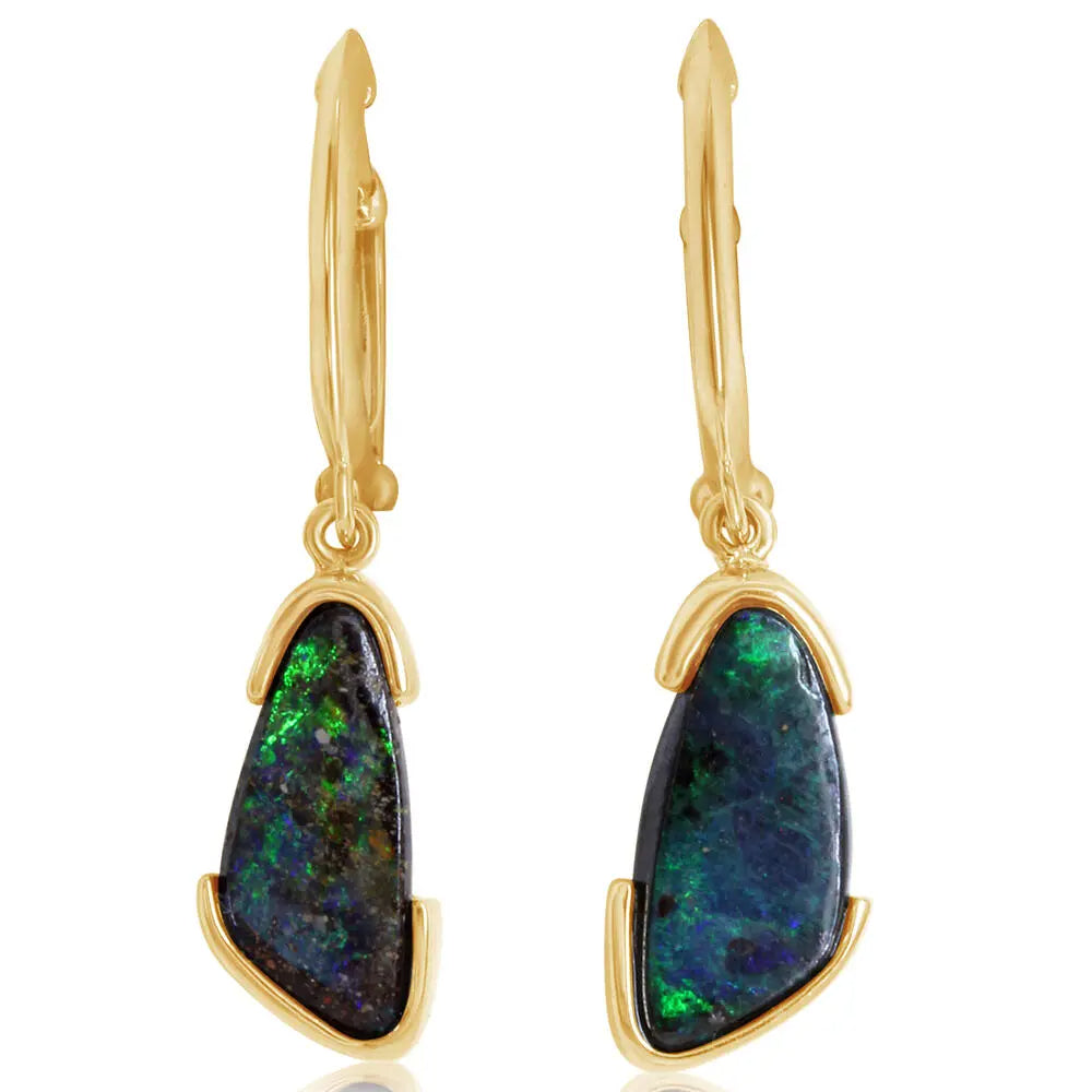 14k Gold Australian Boulder Opal Drop Earrings