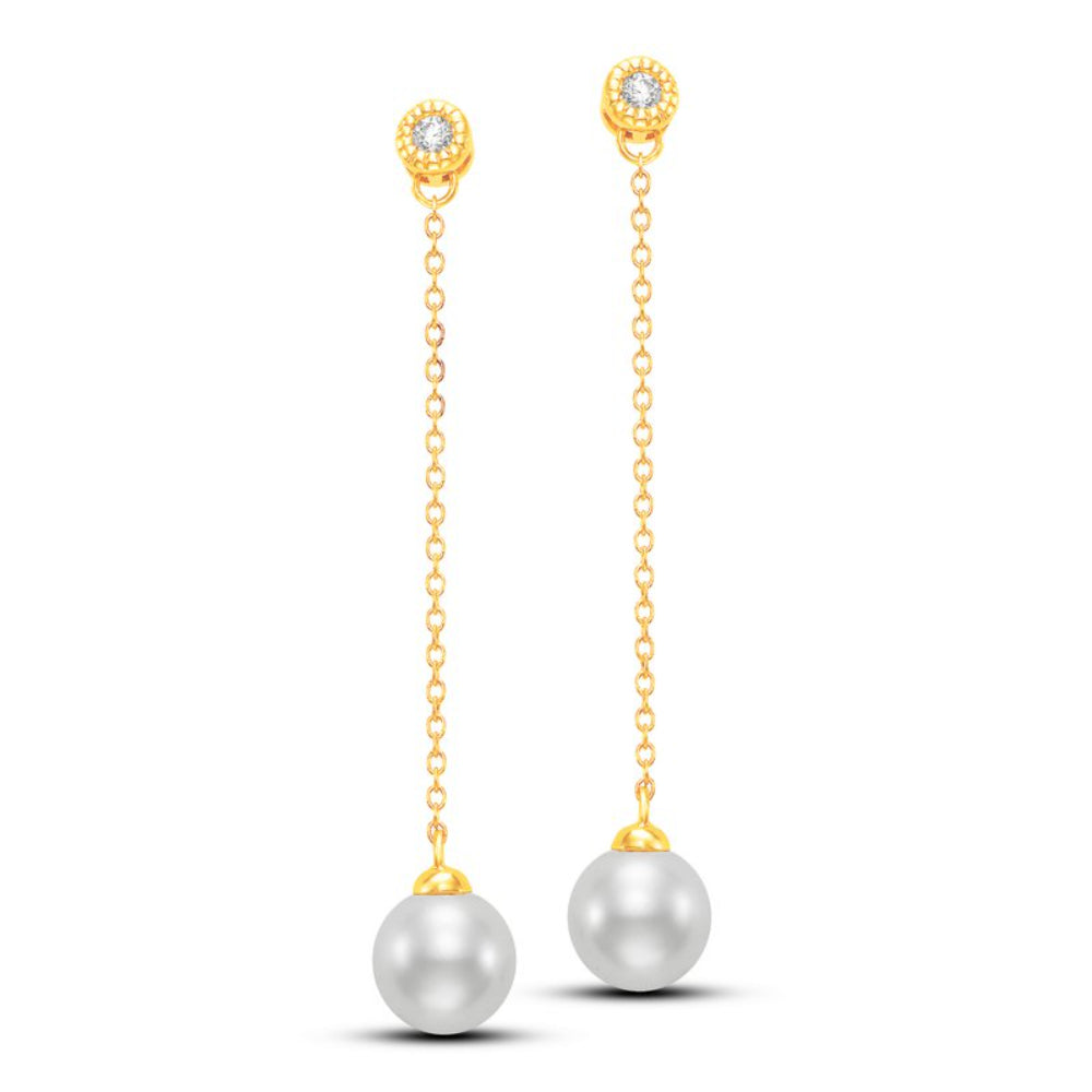 Mastoloni 14k Gold Pearl and Diamond Drop Earrings