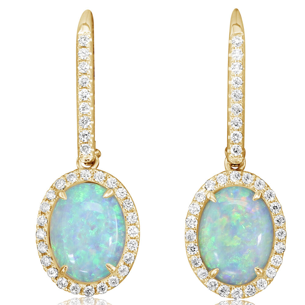 14k Gold Australian Opal and Diamond Earrings