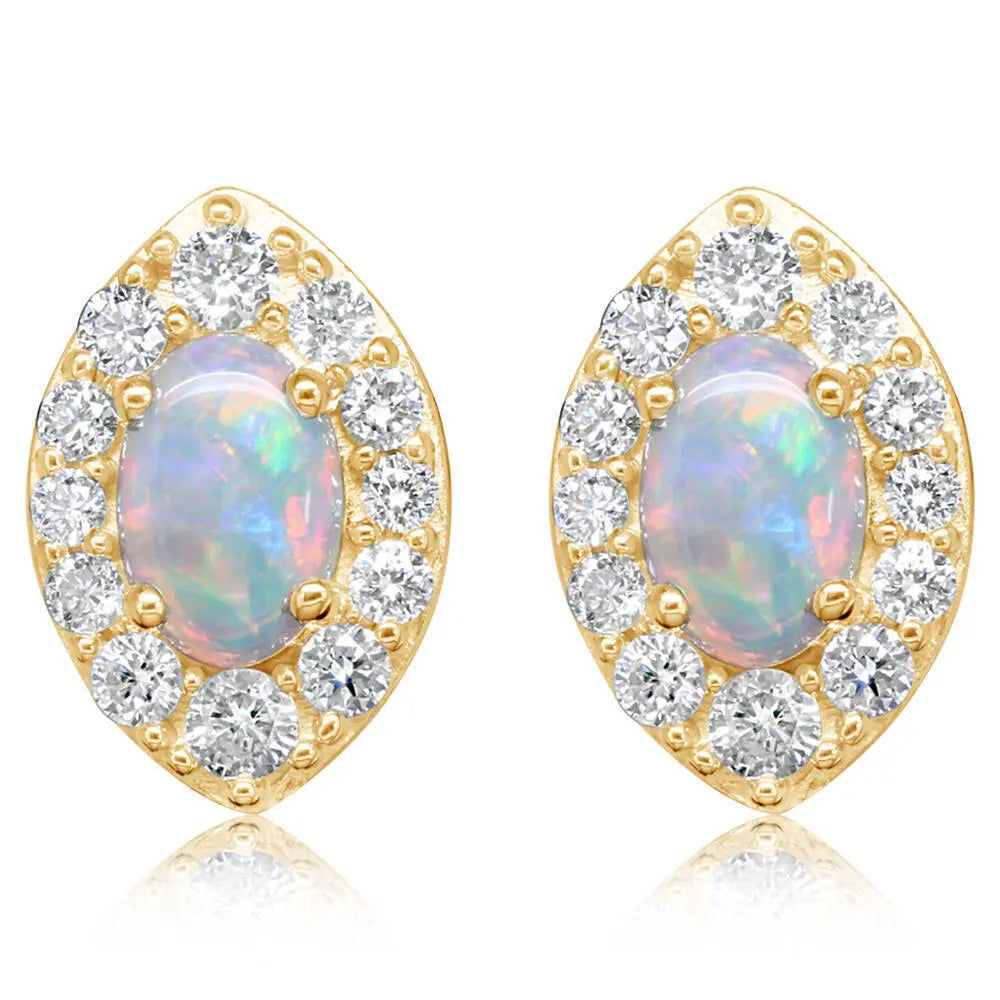 14k Gold Opal and Diamond Halo Stud Earrings