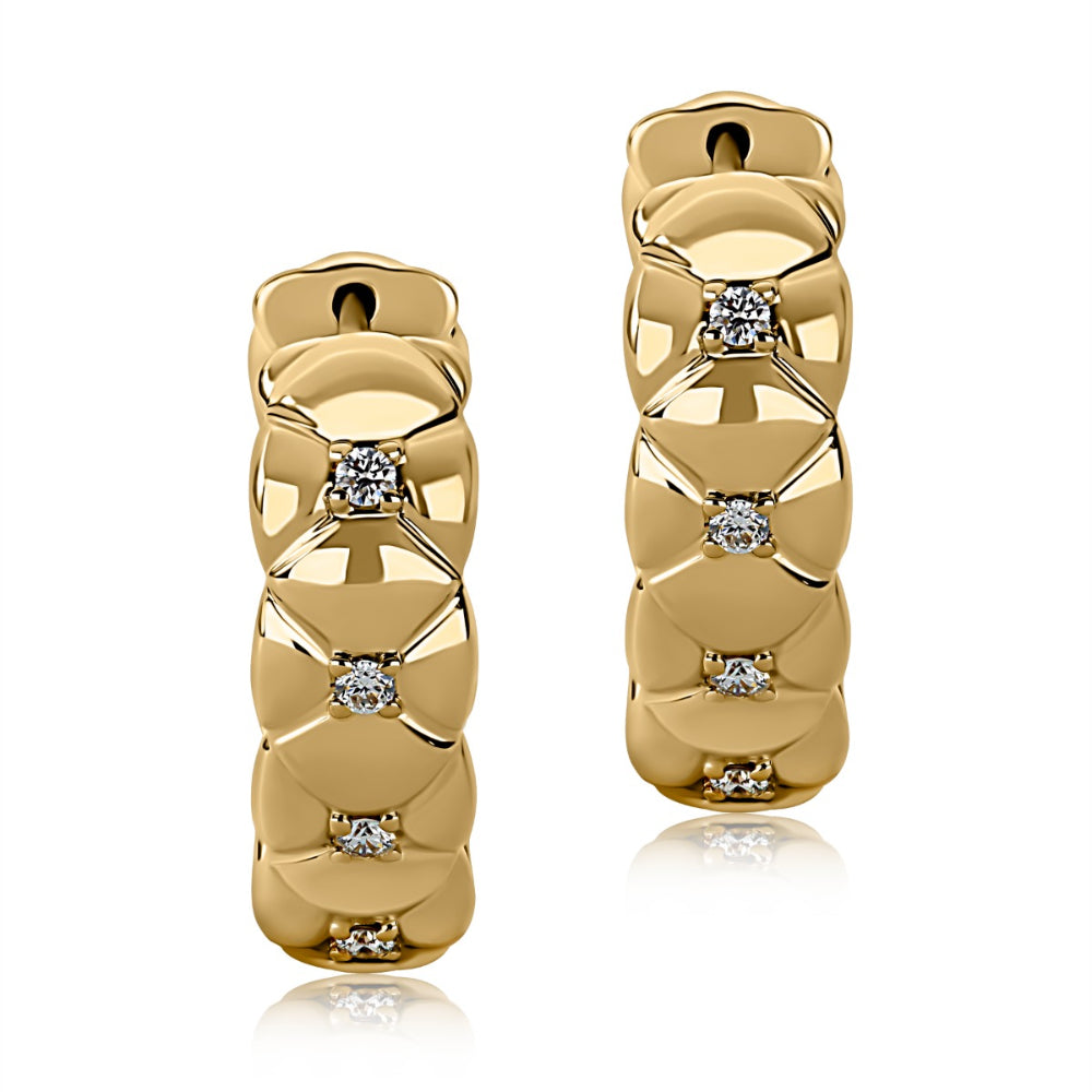 A. Jaffe 14k Gold Qulited Hoop Earrings with Diamonds