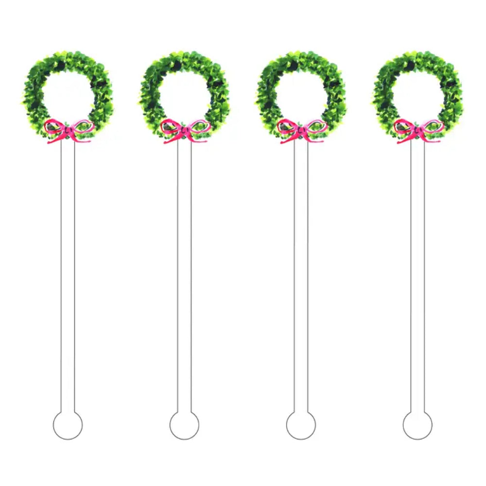 Acrylic Sticks X Evelyn Henson Boxwood Holiday Wreath Acrylic Stir Sticks- Set of 4