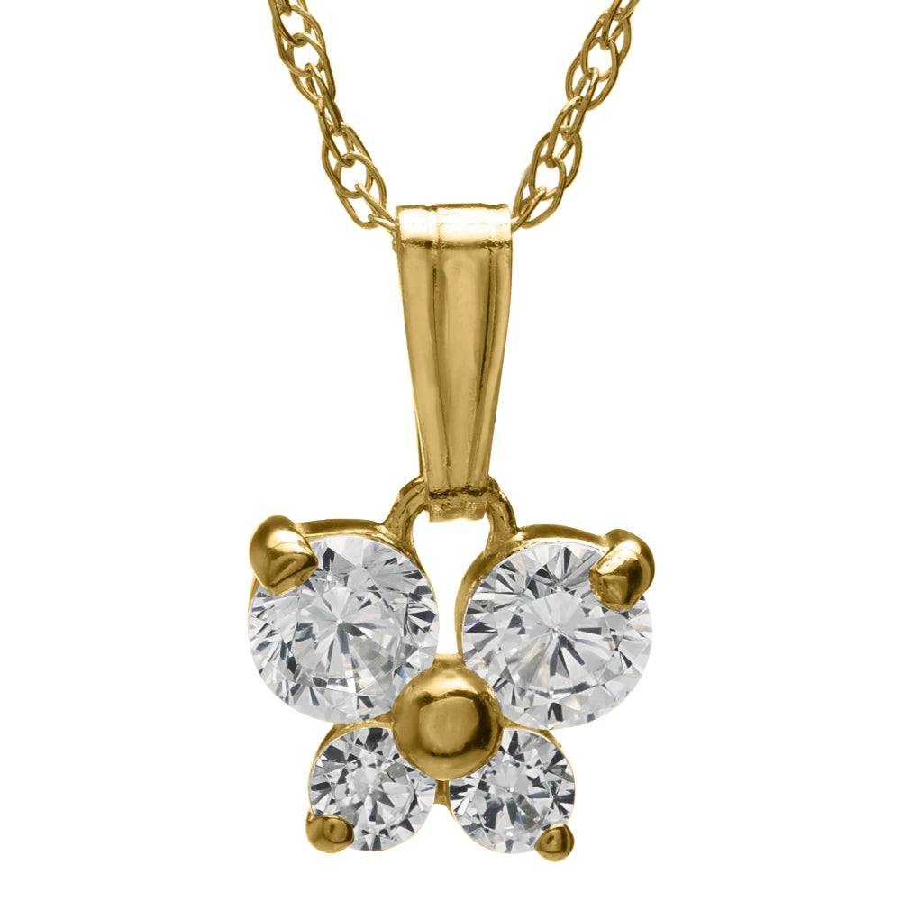 Children's 14k Butterfly CZ Pendant Necklace
