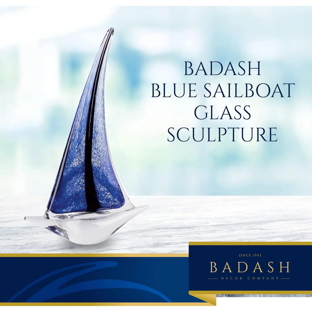 Badash Murano Style Artistic Glass 13" Blue Sailboat (In-Store Only Pick Up)
