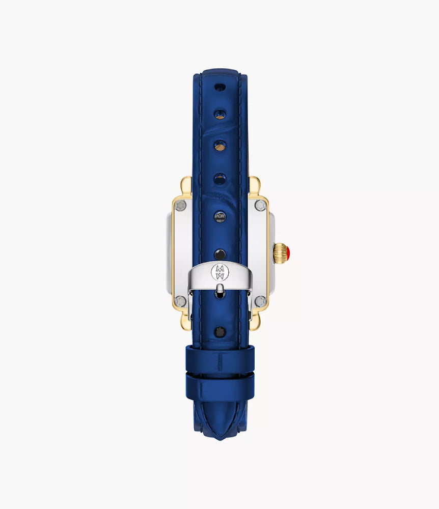 Michele Deco Madison Mini Gold-Tone Navy Leather Watch
