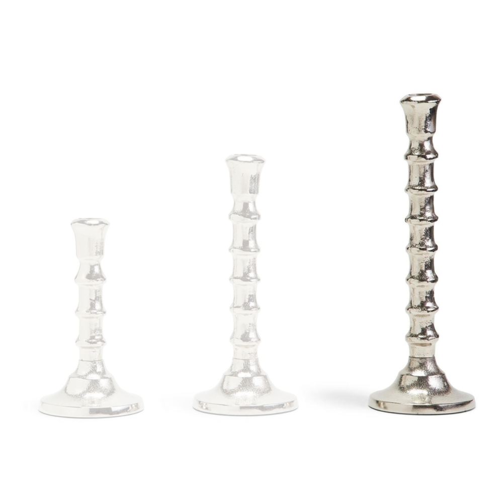 Two's Company Silver Bamboo Taper Candle Holders