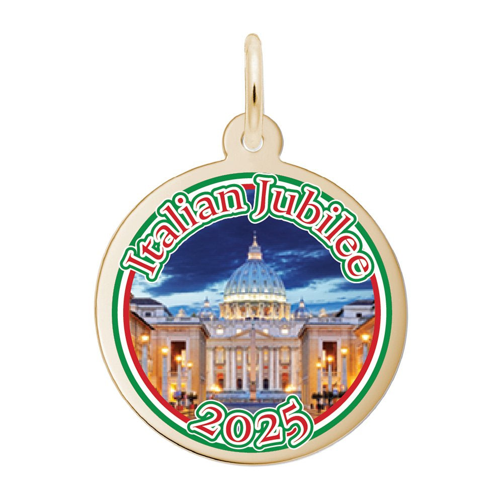 Gold Pendant with 'Italian Jubilee 2025' text and a scenic design of St. Peter's Basilica