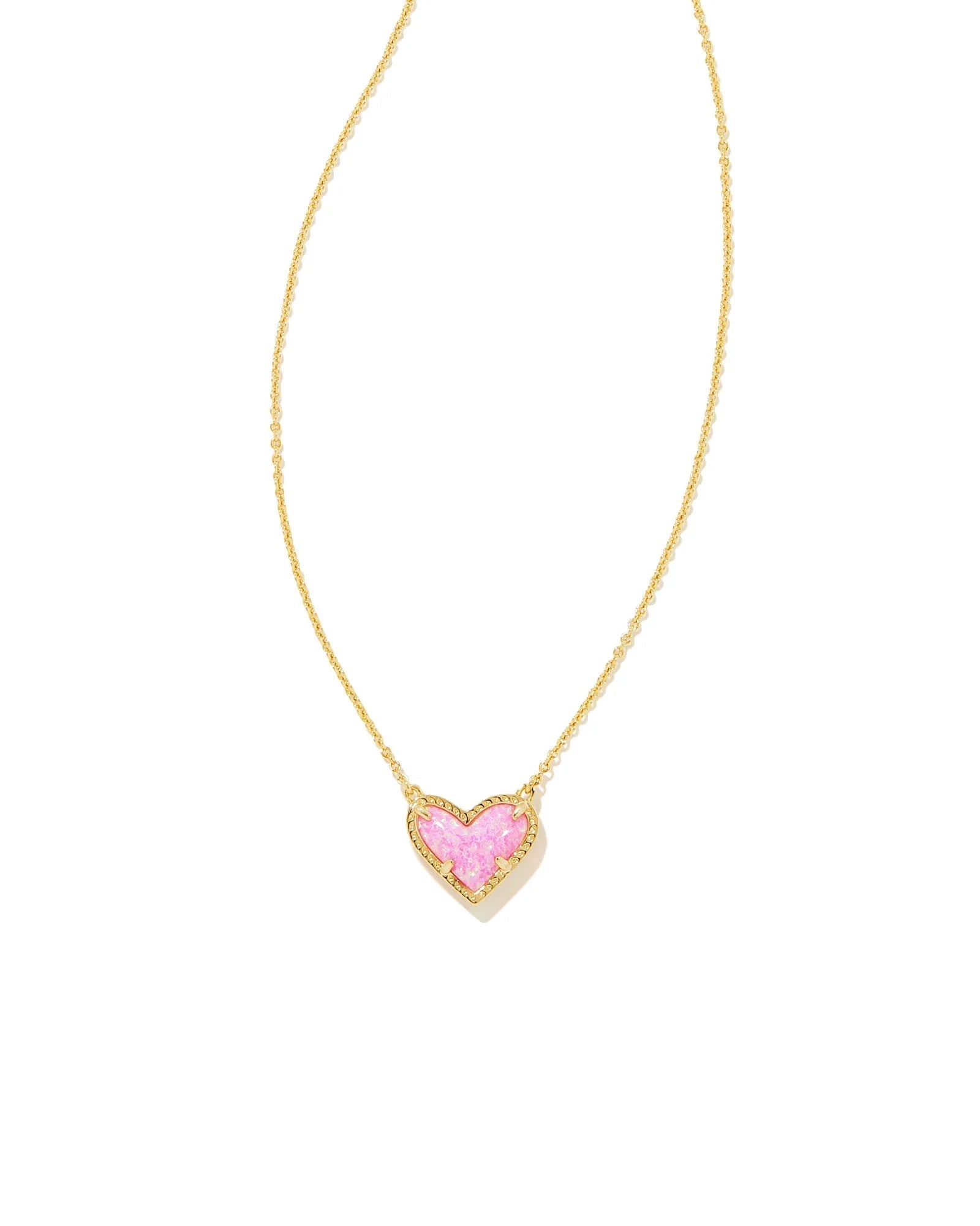 Kendra Scott Ari Heart Pendant Necklace Bubble Gum Pink Opal