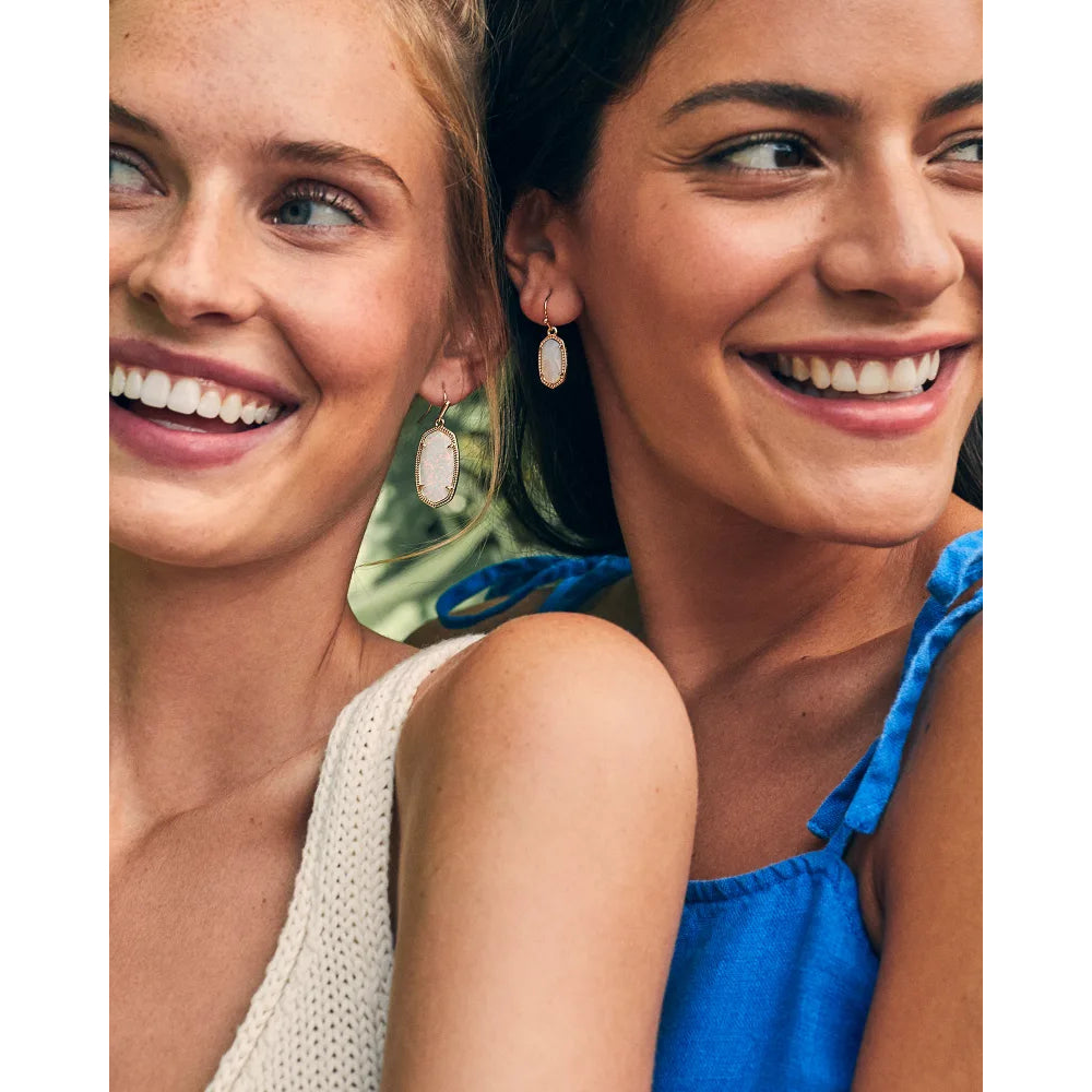 Kendra Scott Dani Gold Drop Earrings in White Kyocera Opal