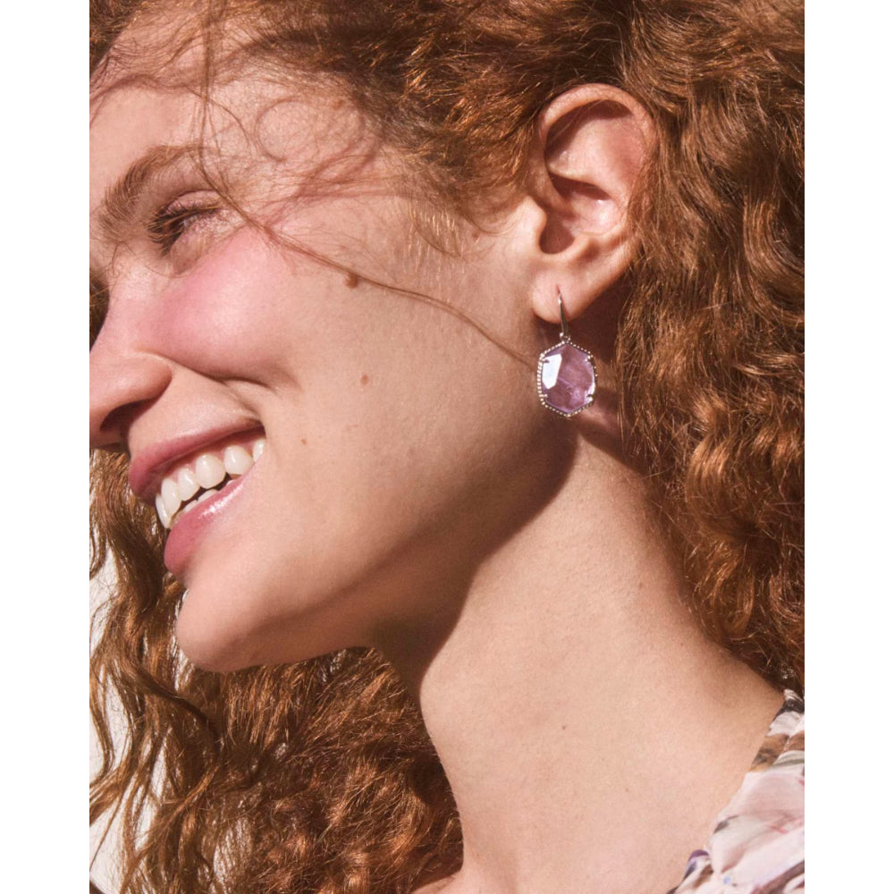 Kendra Scott Silver Daphne Frame Drop Earrings in Purple Amethyst