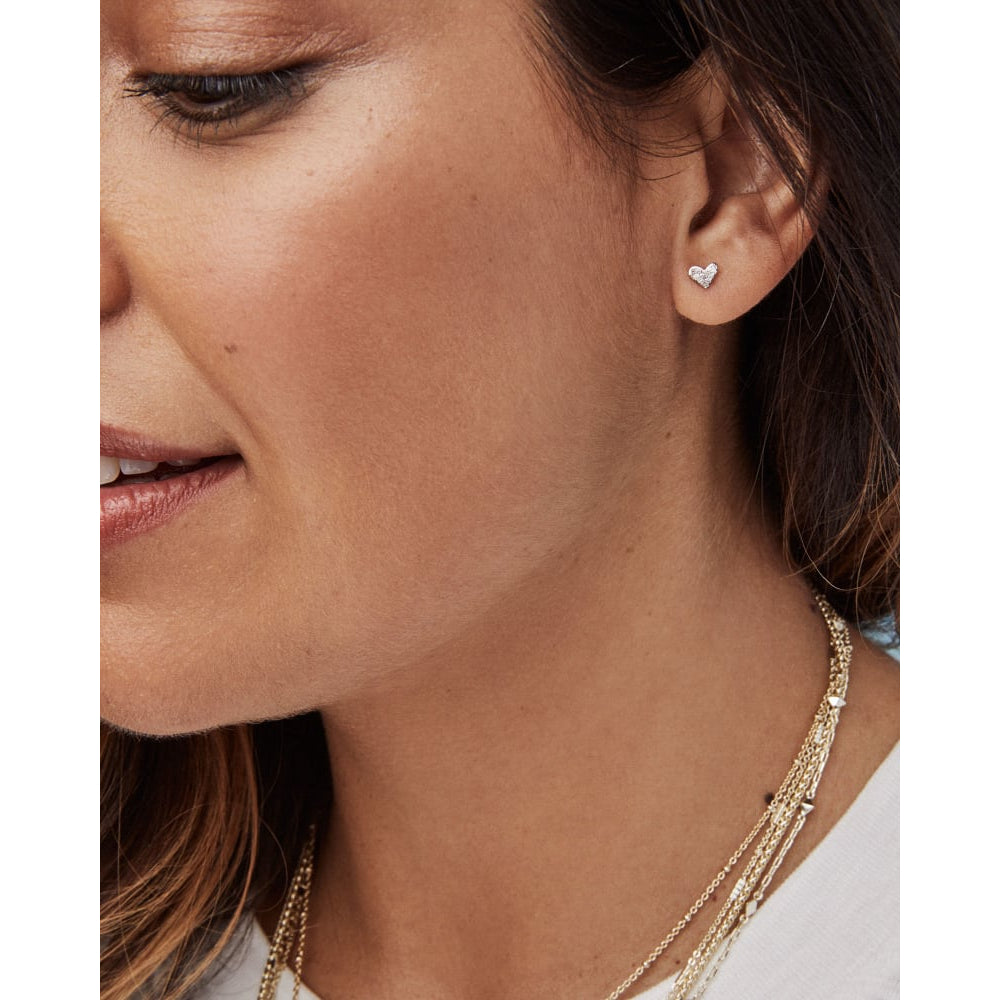 Kendra Scott Heart 14k Yellow Gold Stud Earrings in White Diamond