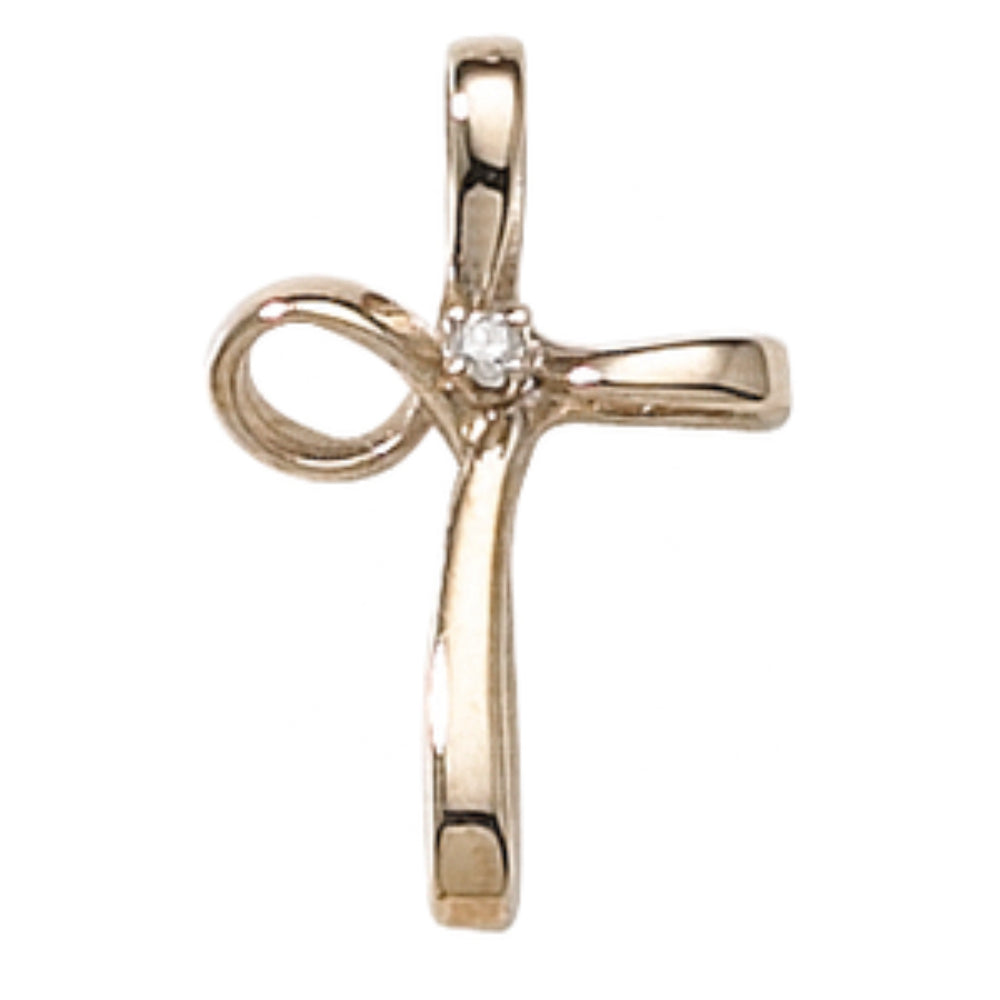 14k Gold Ribbon Cross Pendant Necklace, 18"