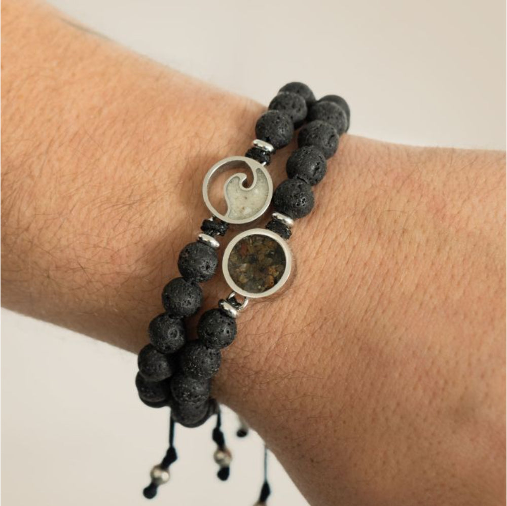 Dune Men's Beaded Bracelet Adjustable - Wave - Lava