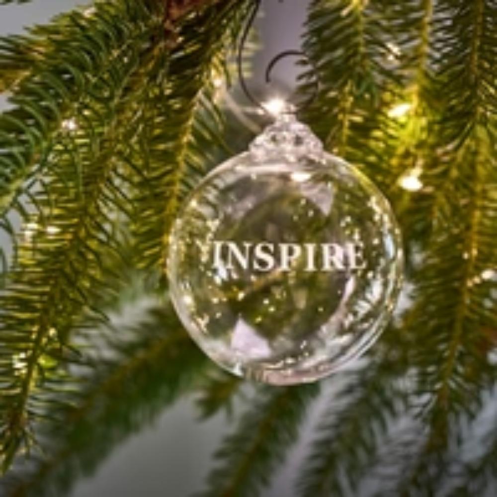 Simon Pearce Engraved "Inspire" Round Ornament in Gift Box