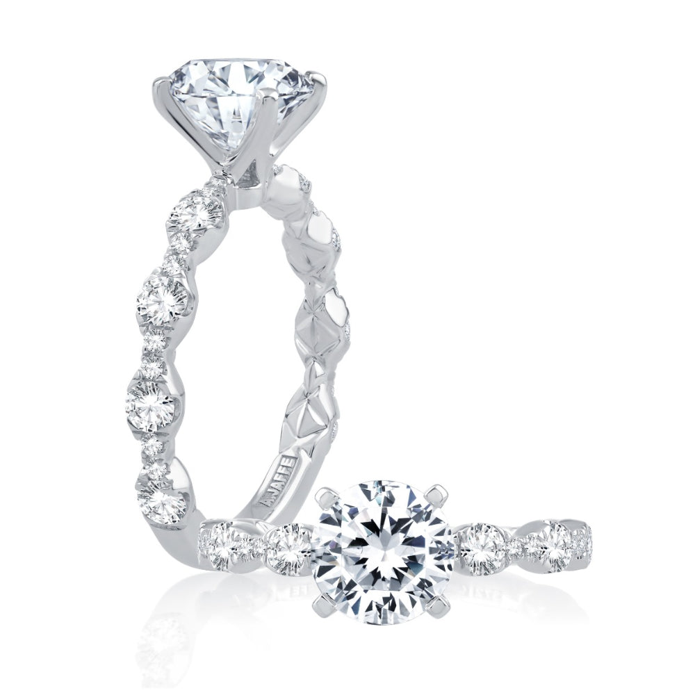 A. JAFFE 14k Four Prong Diamond Engagement Ring with Scalloped Band