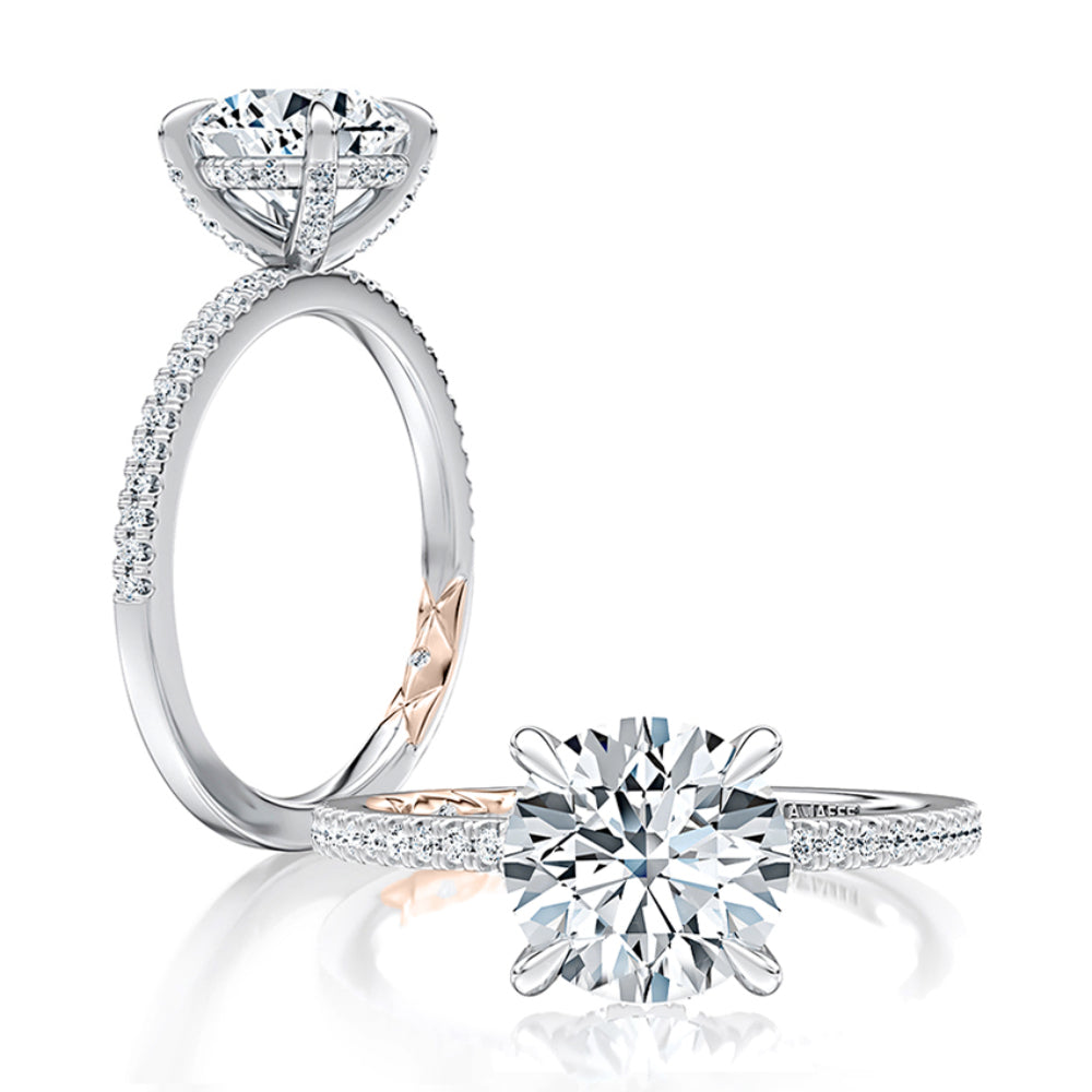 A. Jaffe Hidden Halo Round Engagement Ring with Pave Band