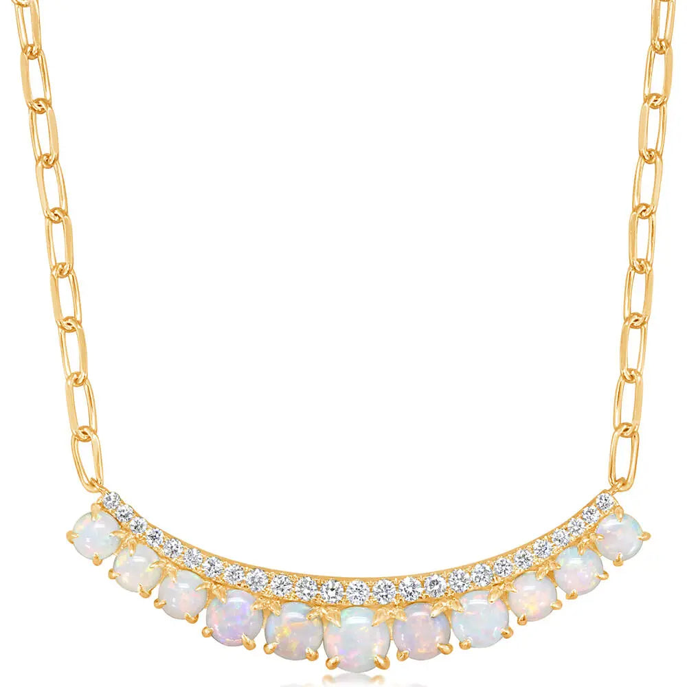 14k Gold Australian Opal & Diamond Necklace