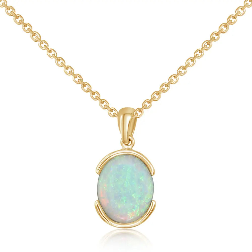 14k Gold Australian Opal Pendant Necklace