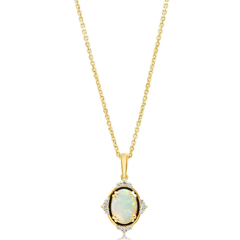 14k Gold Opal and Diamond Pendant Necklace