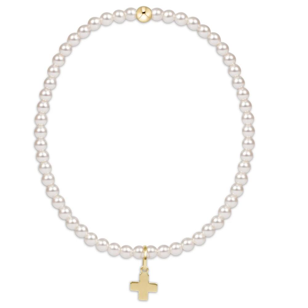 enewton 6.25" Classic Pearl 3mm Bracelet - Signature Cross Gold Charm