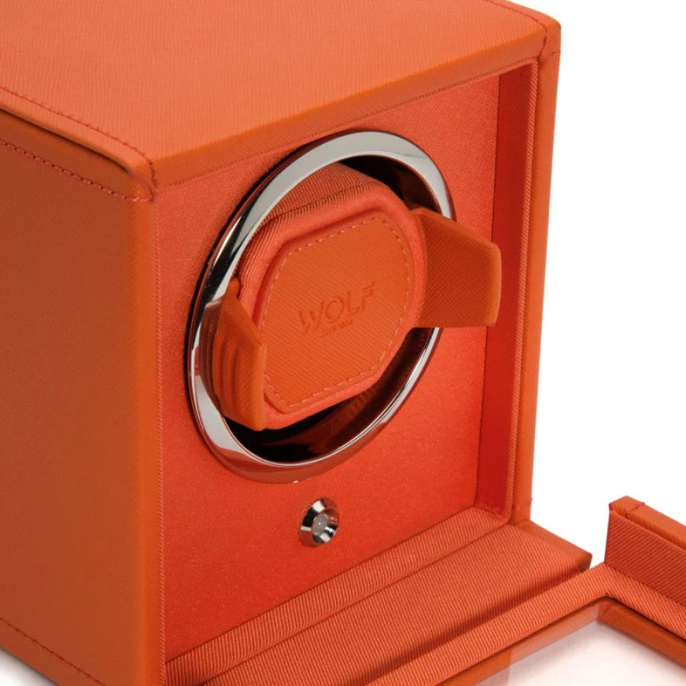 Wolf Designs Cub Single Watch Winder with Cover in Orange