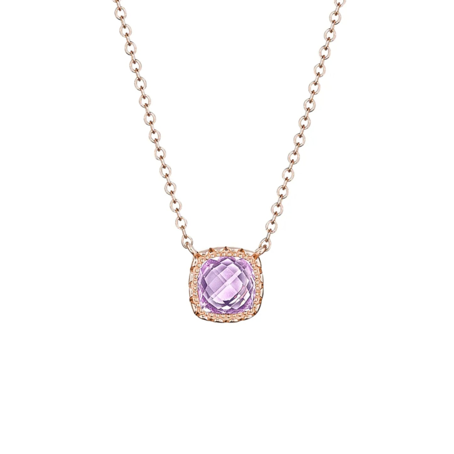 Tacori 14k Rose Gold Petite Cushion Gem Rose Amethyst Pendant Necklace