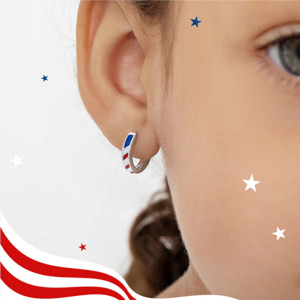 Children's Sterling Silver & Enamel Patriotic Flag Hoop Earrings