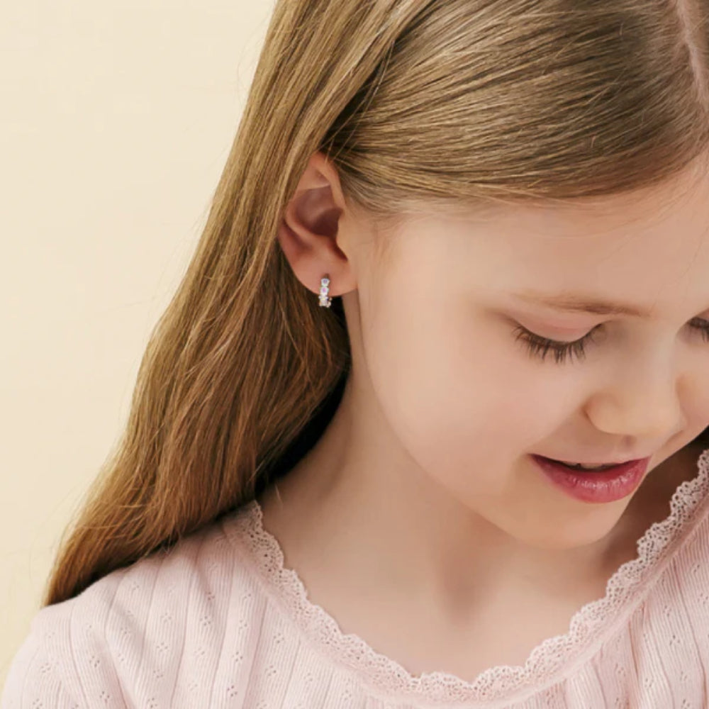 Children's Sterling Silver & Enamel Star Cascade Huggie Hoops