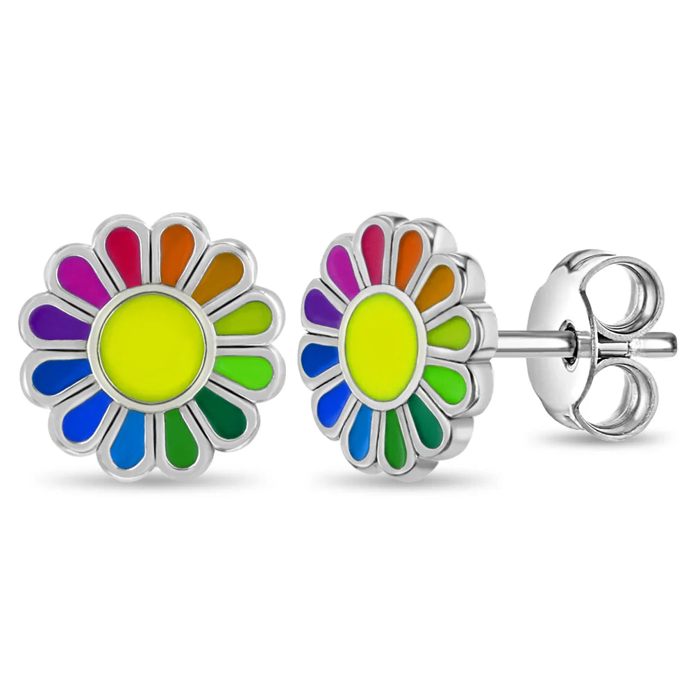 Children's Sterling Silver & Enamel Multicolored Petal Earrings