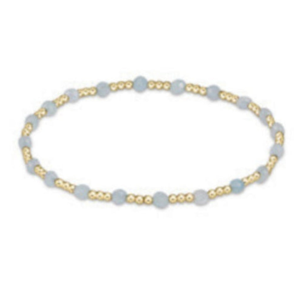 enewton 6.25" Gemstone Gold Sincerity Pattern 3mm Bead Bracelet - Aquamarine