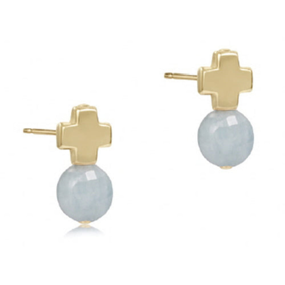 enewton Signature Cross Gold Stud - Aquamarine