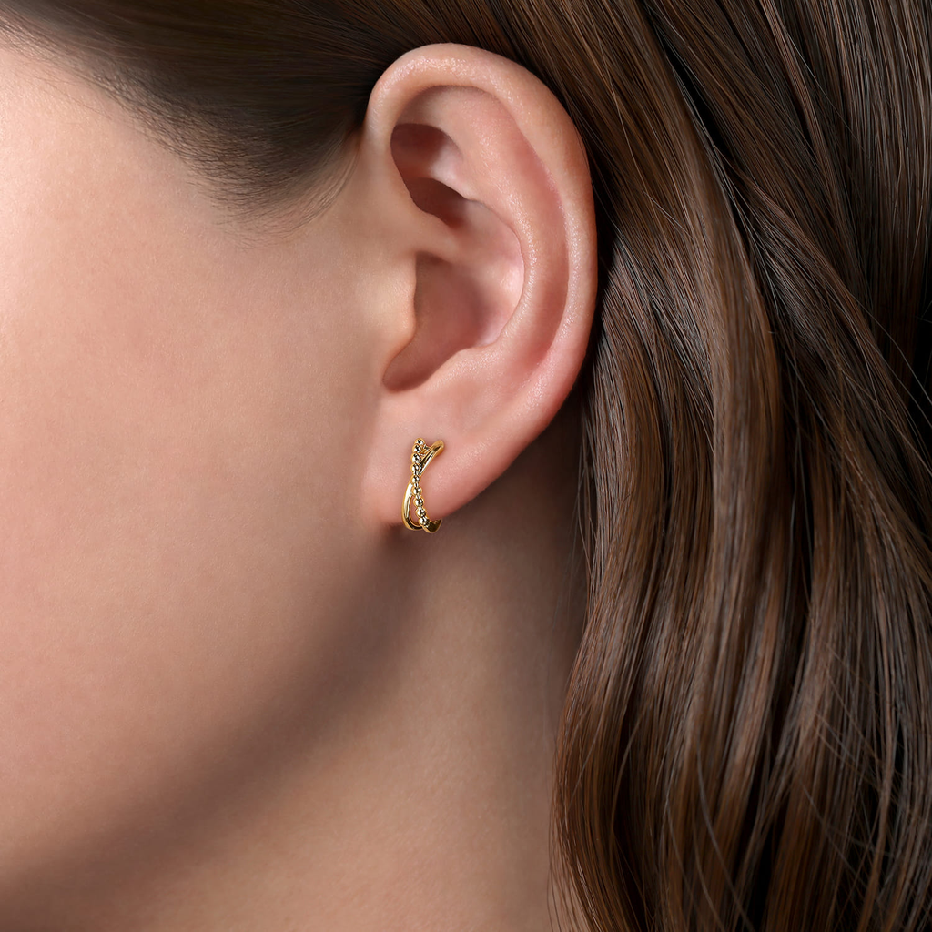 Gabriel & Co. 14k Yellow Gold Bujukan Collection Crossover Huggie Hoop Earrings