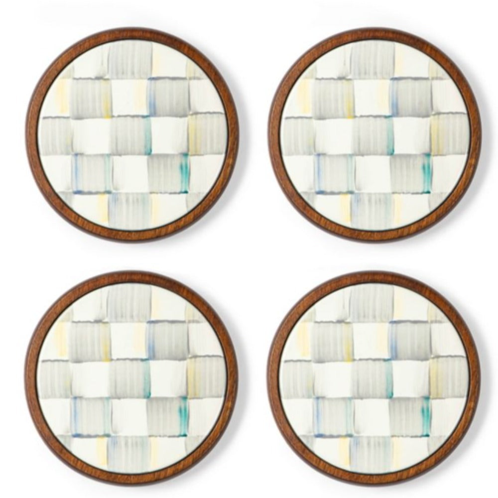 MacKenzie-Childs Sterling Check Enamel Coasters - Set of 4