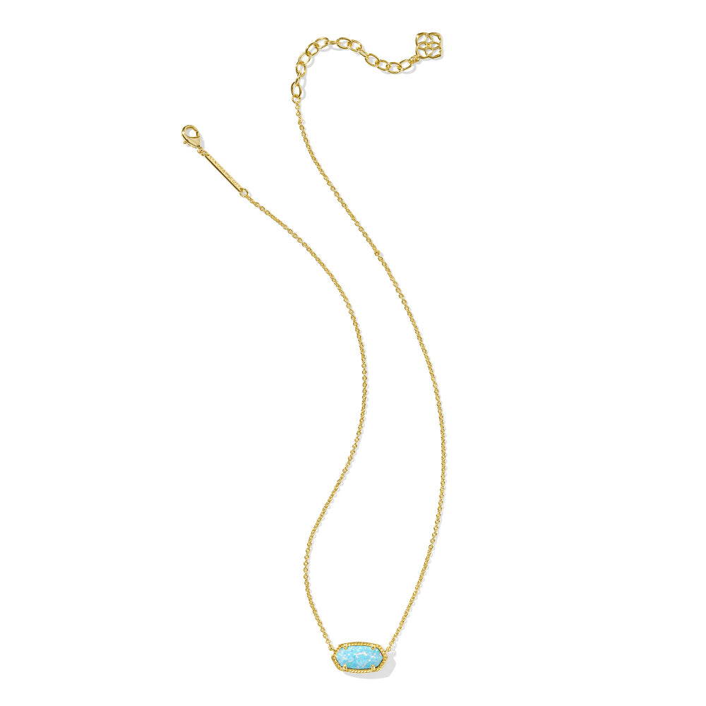 Kendra Scott Elisa Short Pendant Necklace in Gold Light Teal Kyocera Opal