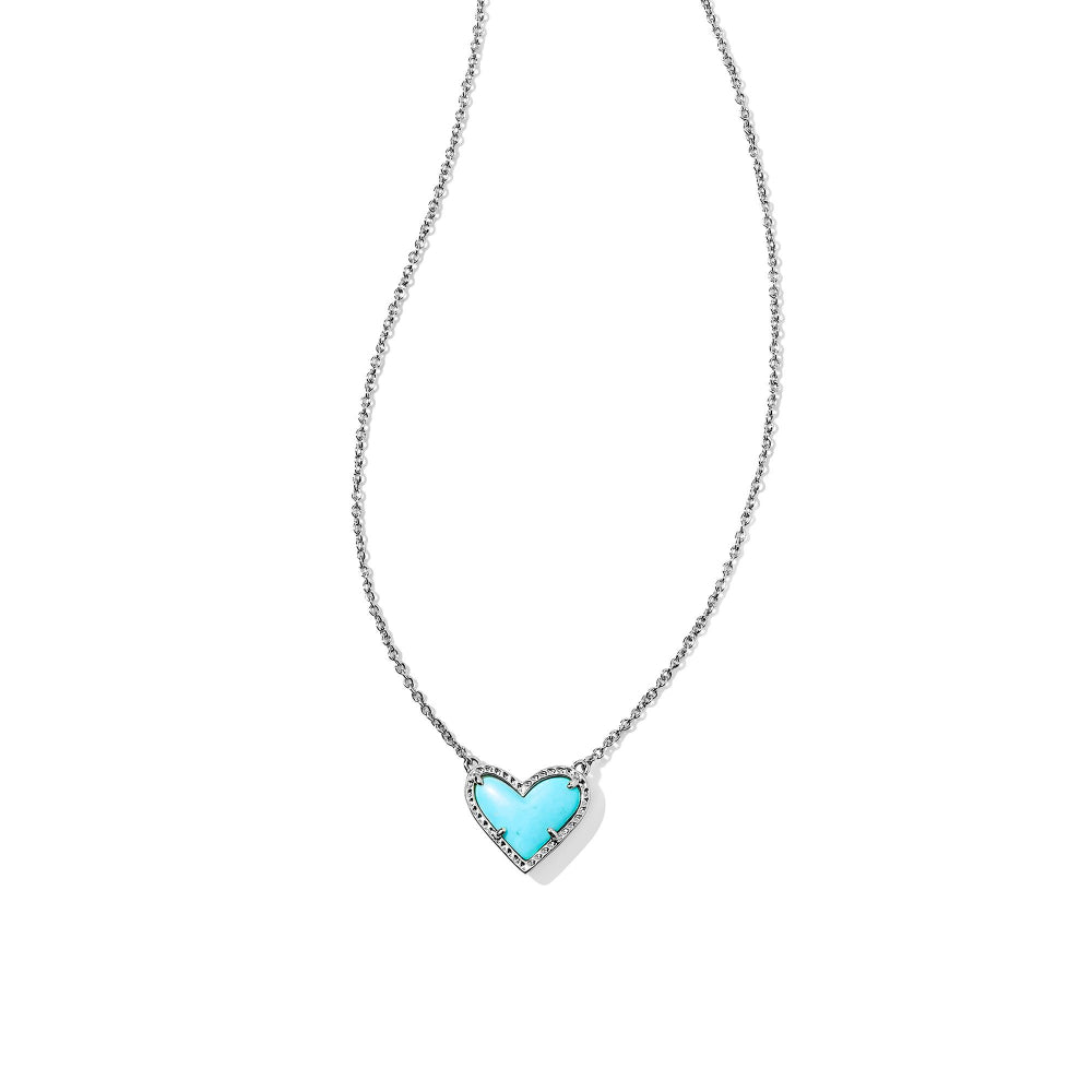 Kendra Scott Ari Heart Silver Short Pendant Necklace in Turquoise