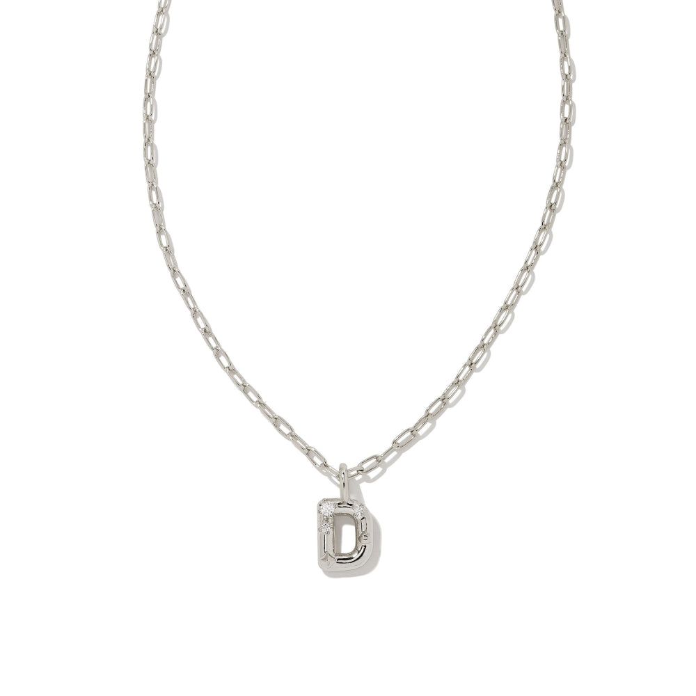 Kendra Scott Crystal Letter Short Silver Pendant Necklace