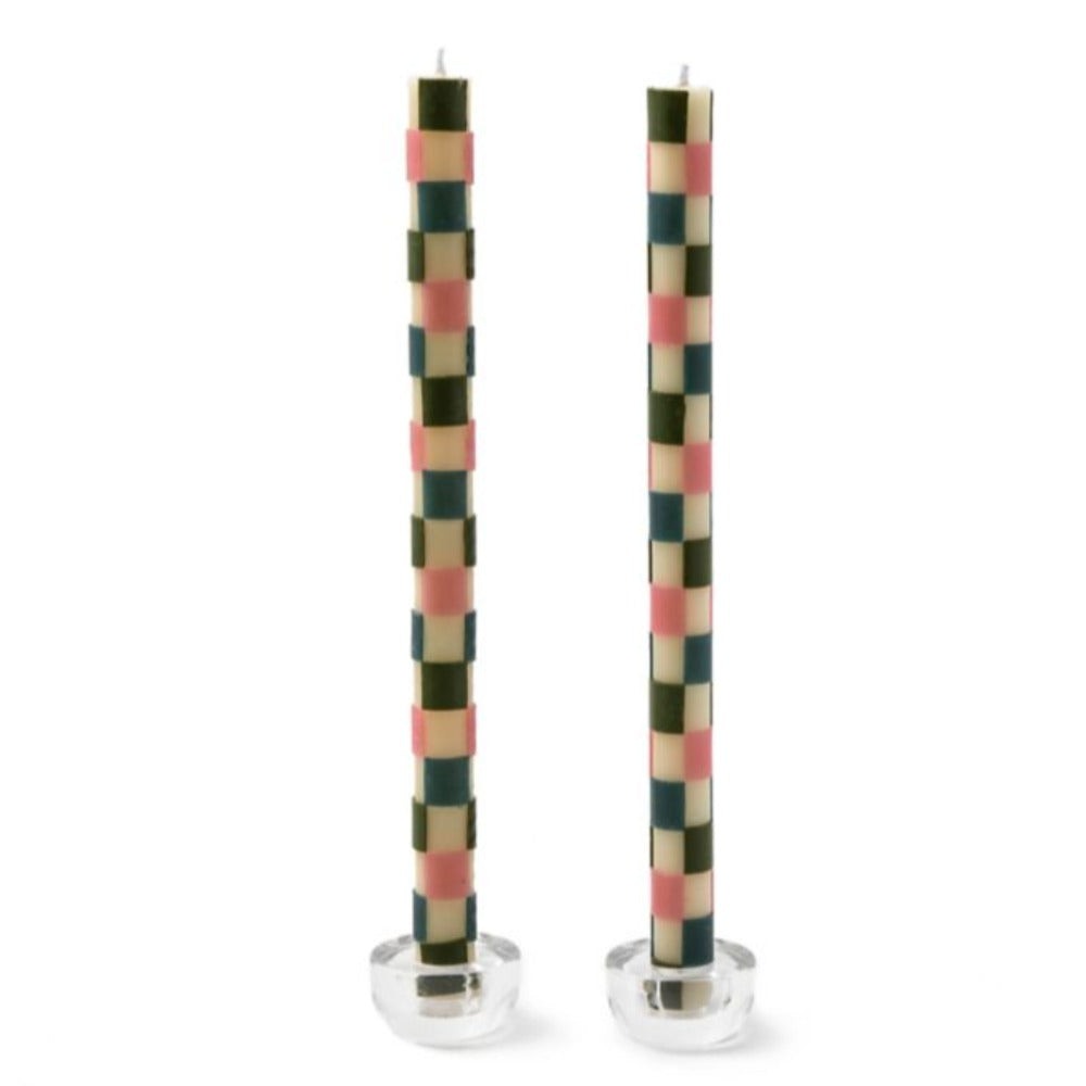 MacKenzie-Childs Check Dinner Candles - Pastel - Set of 2