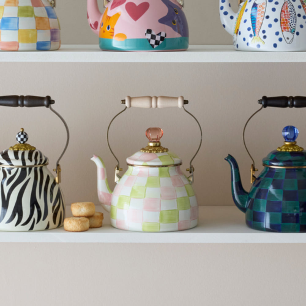 MacKenzie-Childs Palm Beach Check 2 Quart Tea Kettle