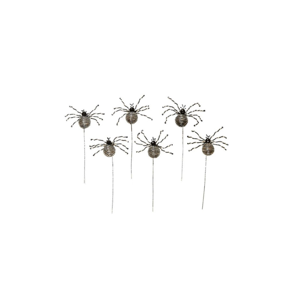 MacKenzie-Childs Black & White Beaded Spider Picks - Set of 6
