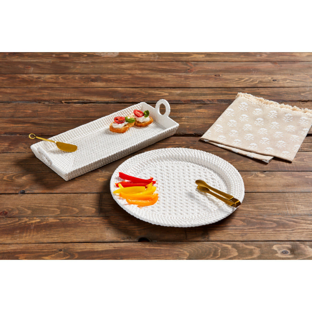 Mud Pie Woven Stoneware Round Platter Set