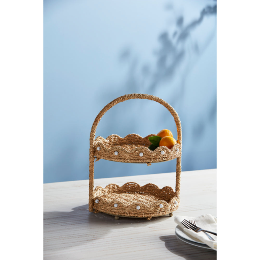 Mud Pie Scalloped Woven Tiered Server