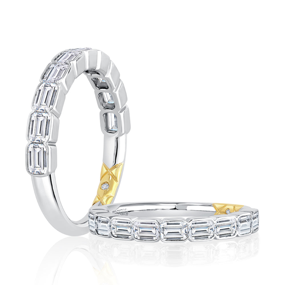 A. JAFFE Halfway East West Bezel Emerald Diamond Wedding Band