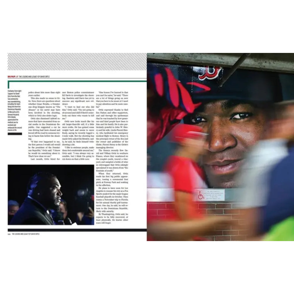 Pages of a book describing David Ortiz's Career in baseball.
