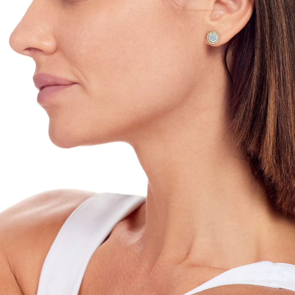 Lagos Caviar Lux Two Tone Diamond Stud Earrings