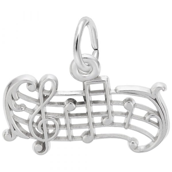 silver music staff charm on white background