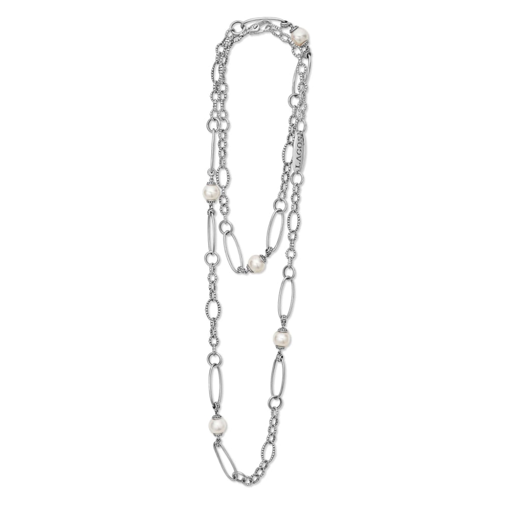 Lagos Sterling Silver Luna Pearl Link Necklace